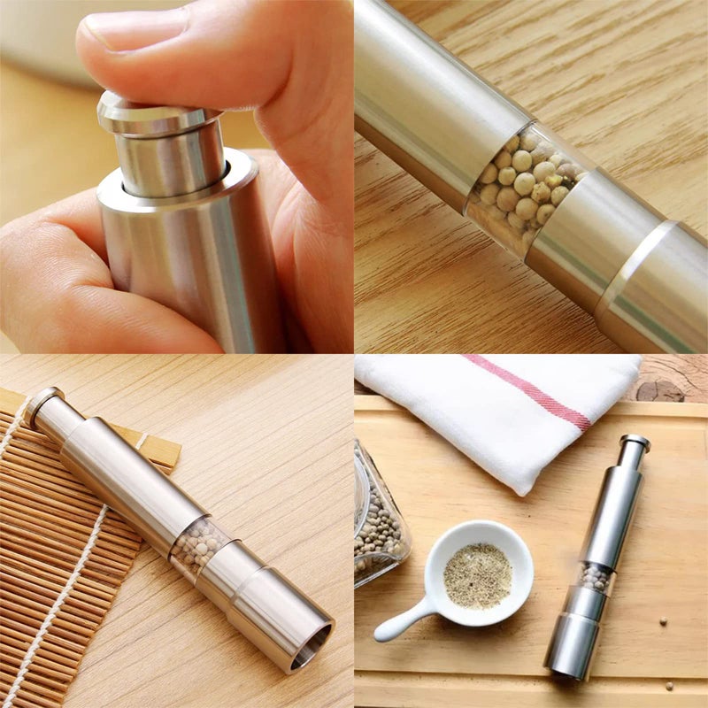 Jung Ford [2 Pieces] Premium Stainless Steel Salt Grinder and Pepper Mill Set for Pepper Sea Salt Himalayan Salt and Spices with Thumb Button for One Hand Operation - Image 4